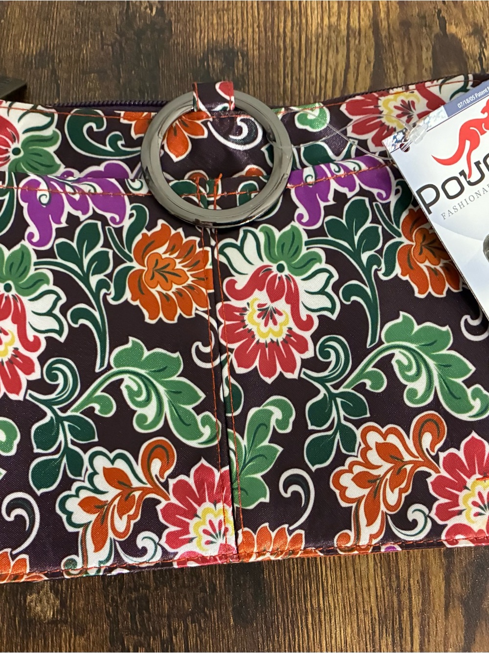 POUCHEE Floral Brown Crossbody Bag with Silver Ring